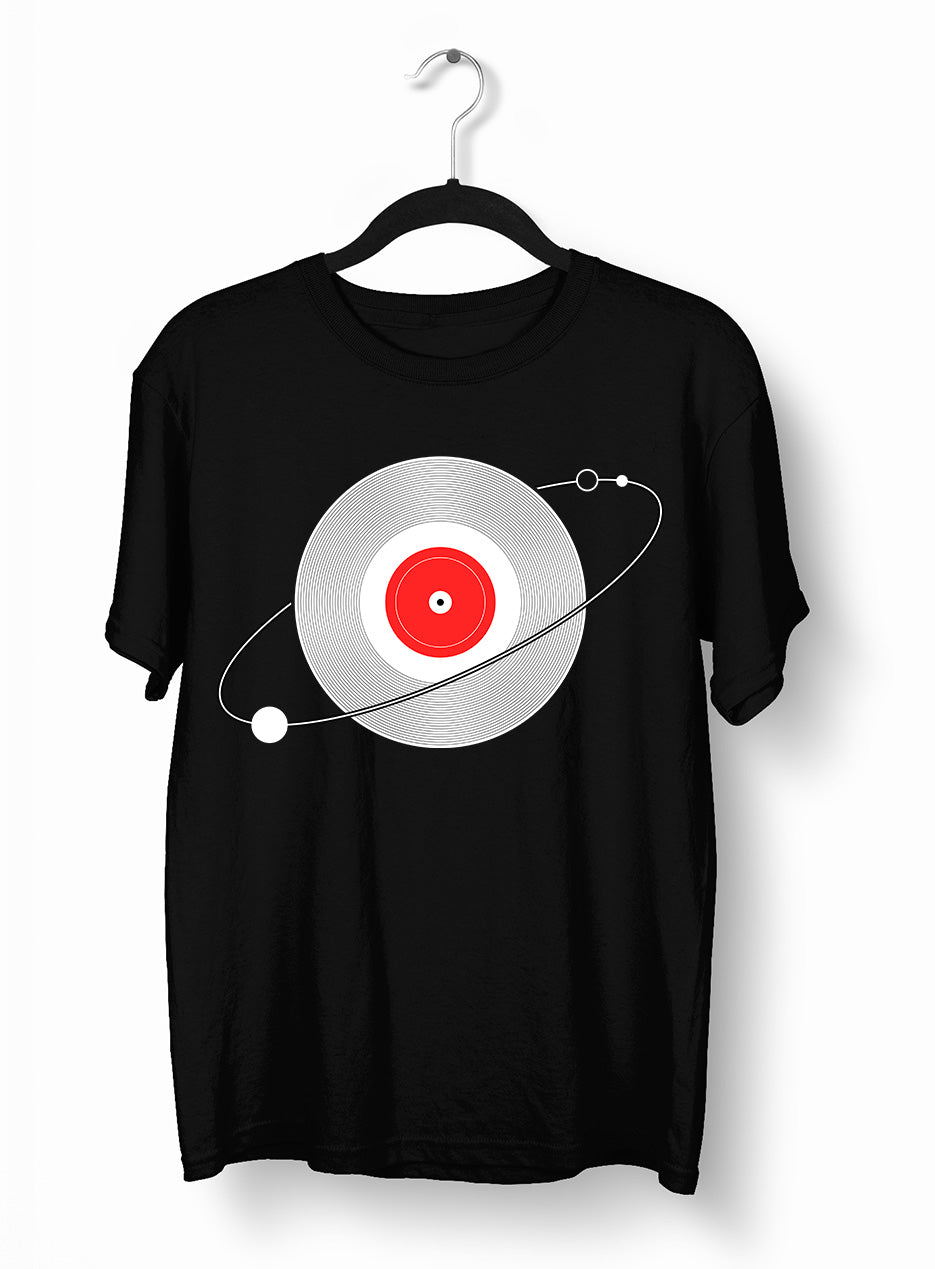 Old Fashioned Nostalgia Vinyl Record with The Planets Minimal Art T-shirt - Kuzi Tees