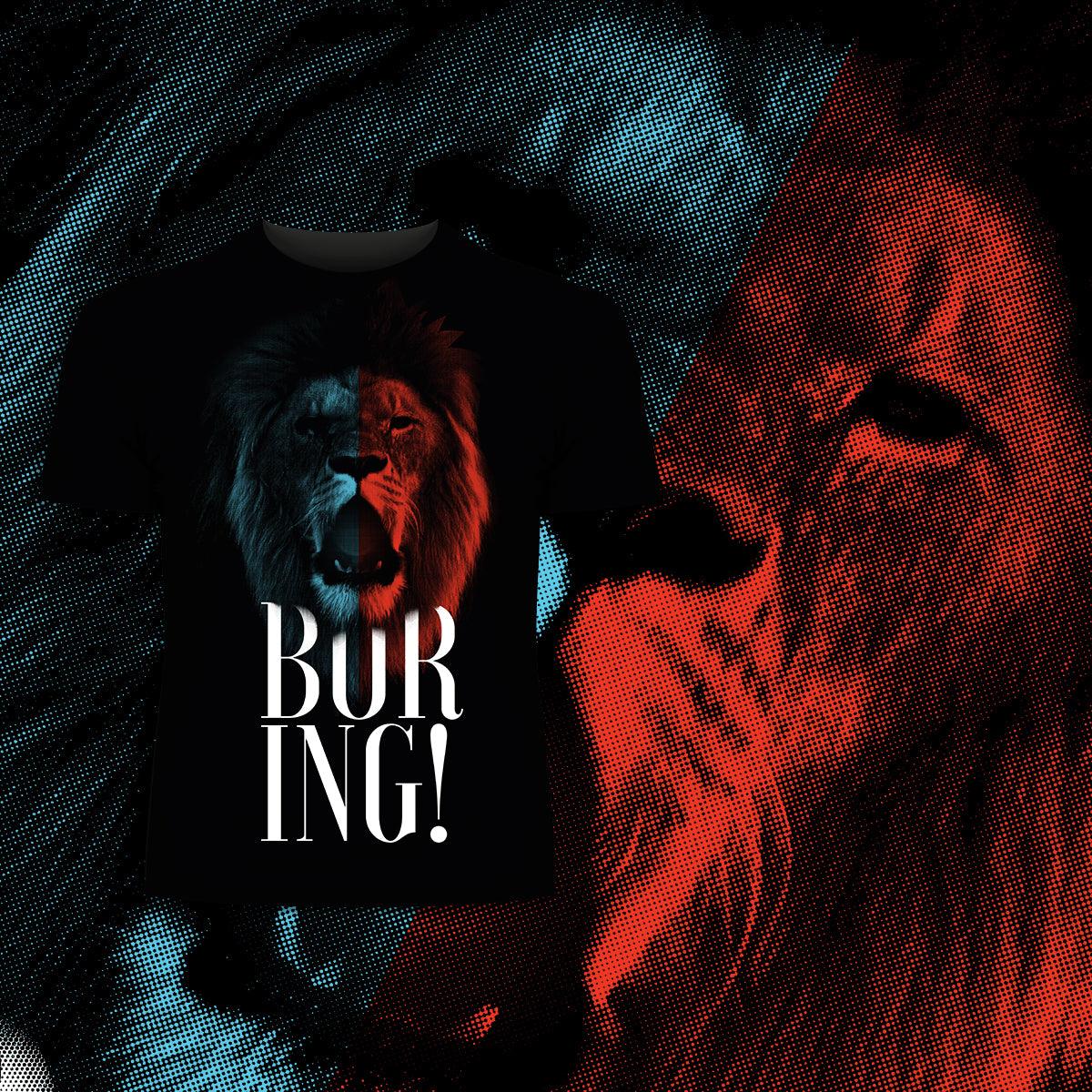 Boring Lion - Halftone Animal Boring T-Shirt - Kuzi Tees