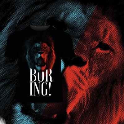 Boring Lion - Halftone Animal Boring T-Shirt - Kuzi Tees
