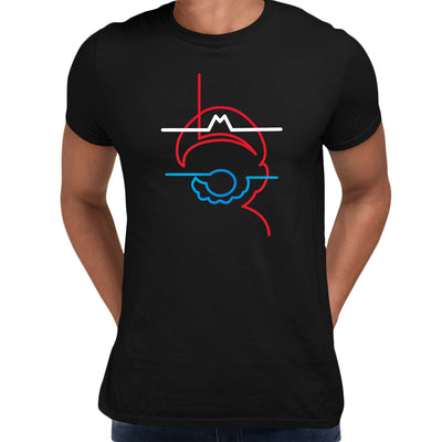 Super Mario One line drawing Movie Black T-shirt