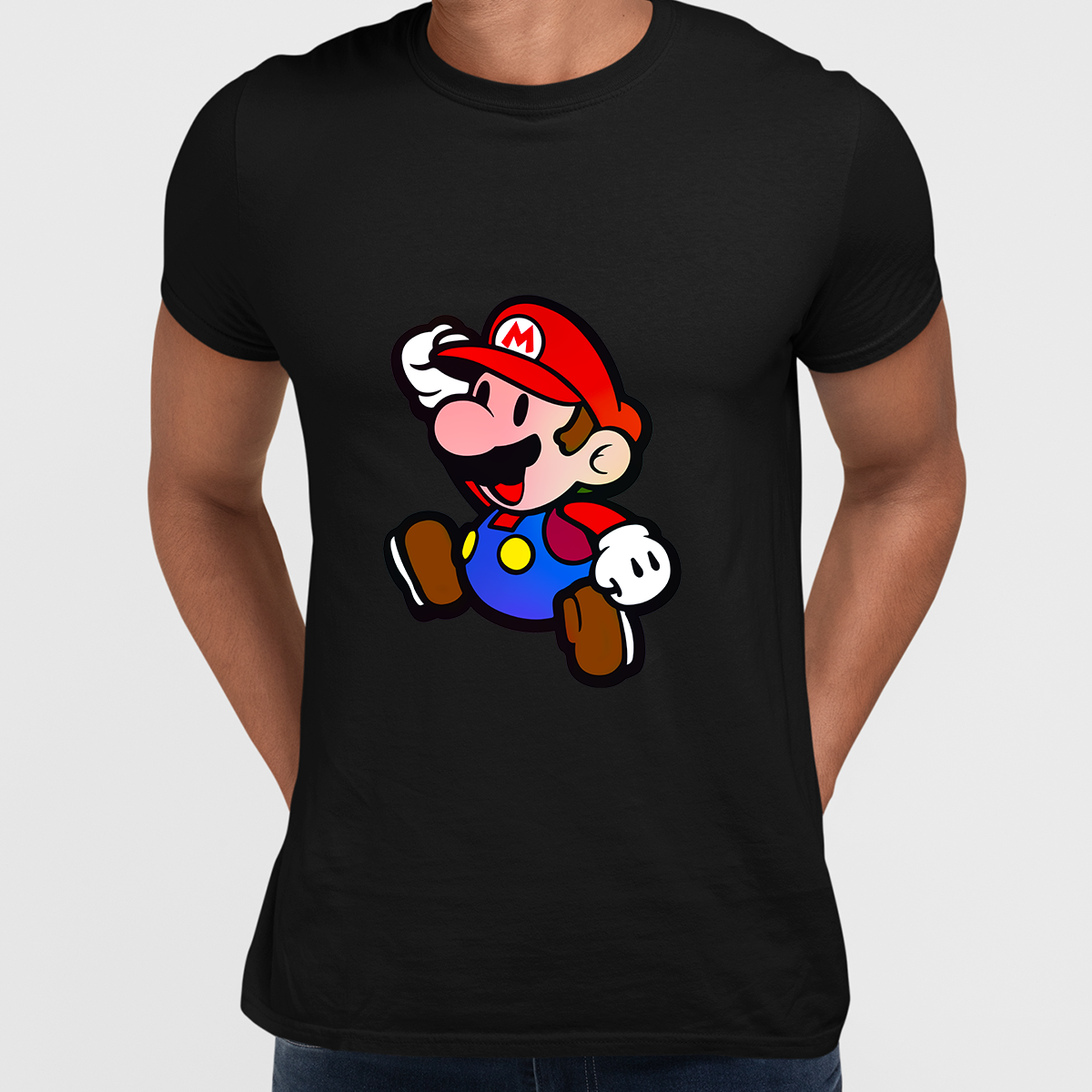 Mens Super Mario Jumping Huge Chest Print T Shirt Nintendo Gamer Xbox PS4 SNES Retro Minds - Kuzi Tees