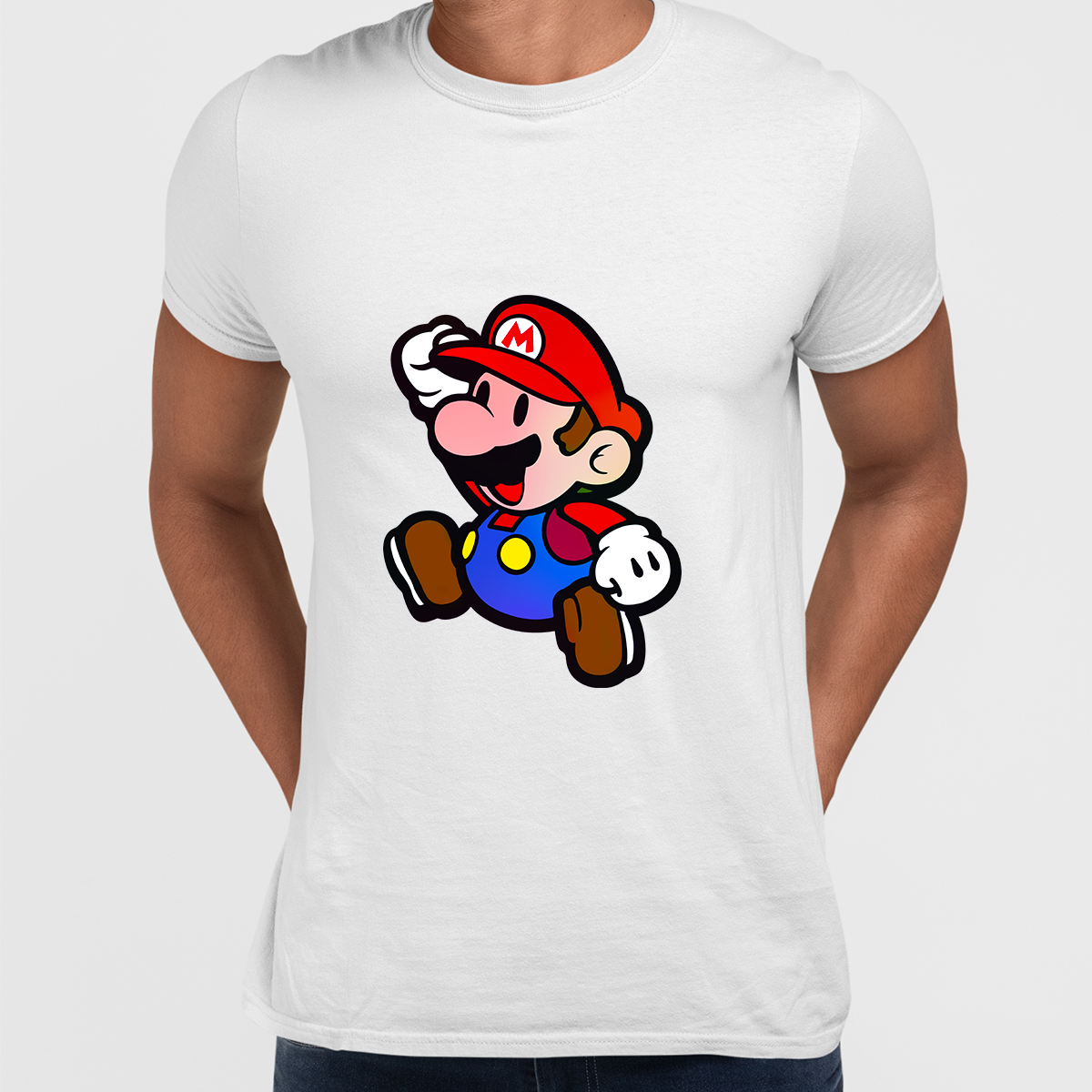 Mens Super Mario Jumping Huge Chest Print T Shirt Nintendo Gamer Xbox PS4 SNES Retro Minds - Kuzi Tees
