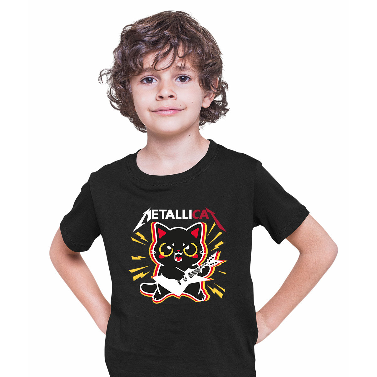 Metallica T-shirt Funny Cat With the Guitar Metalicat Tees for Kids - Kuzi Tees