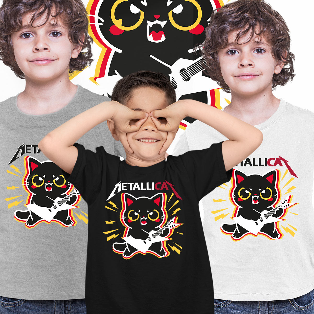 Metallica T-shirt Funny Cat With the Guitar Metalicat Tees for Kids - Kuzi Tees
