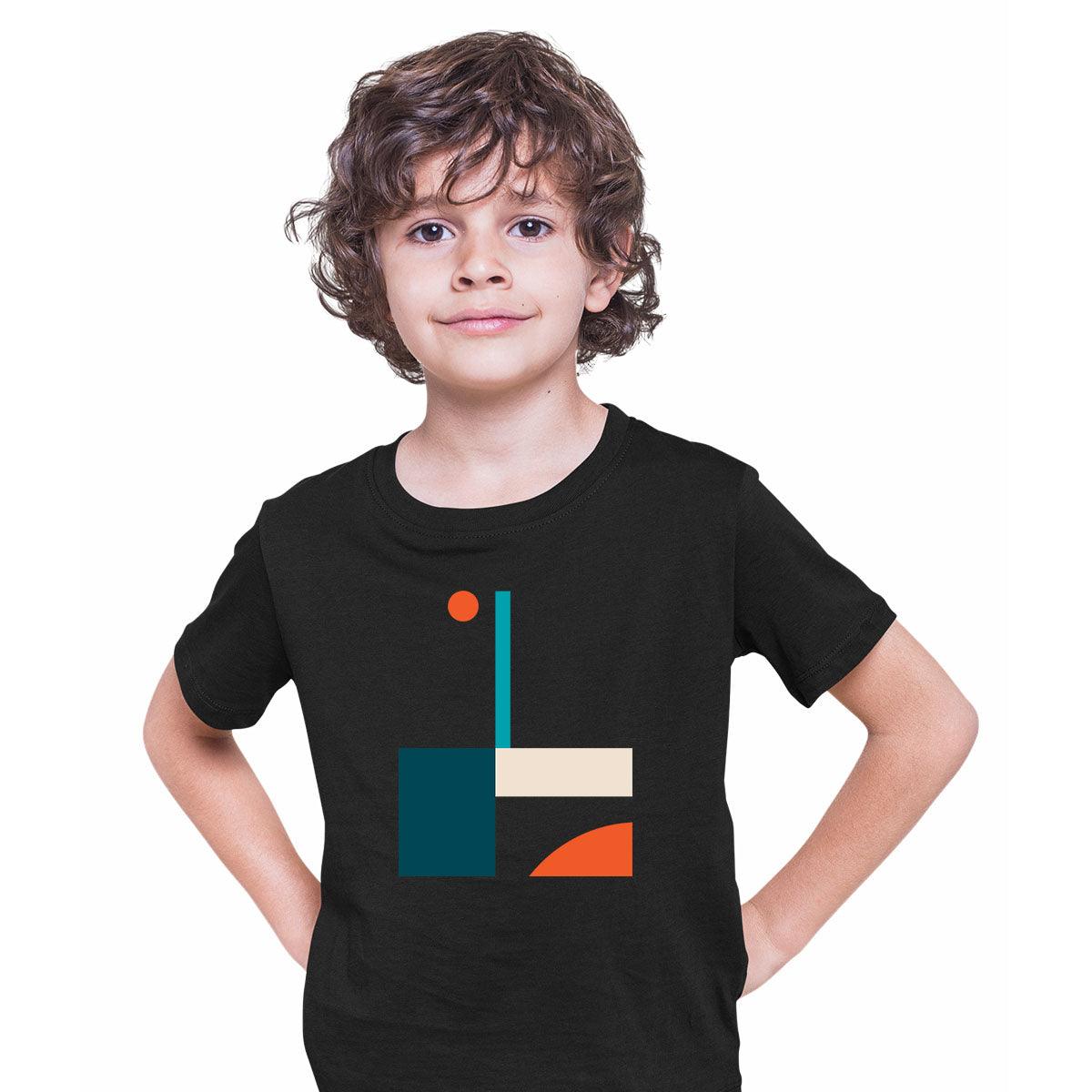 Basic Shapes Art Print T-Shirt Abstract Design Short Sleeve Round Neck Funny T-shirt for Kids - Kuzi Tees
