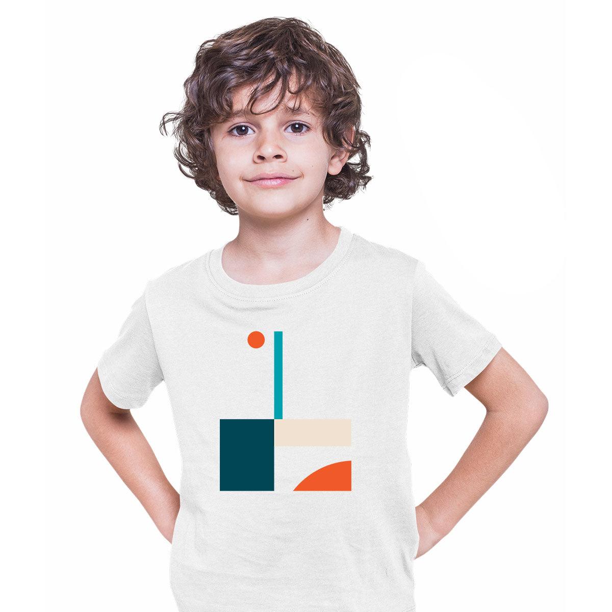 Basic Shapes Art Print T-Shirt Abstract Design Short Sleeve Round Neck Funny T-shirt for Kids - Kuzi Tees