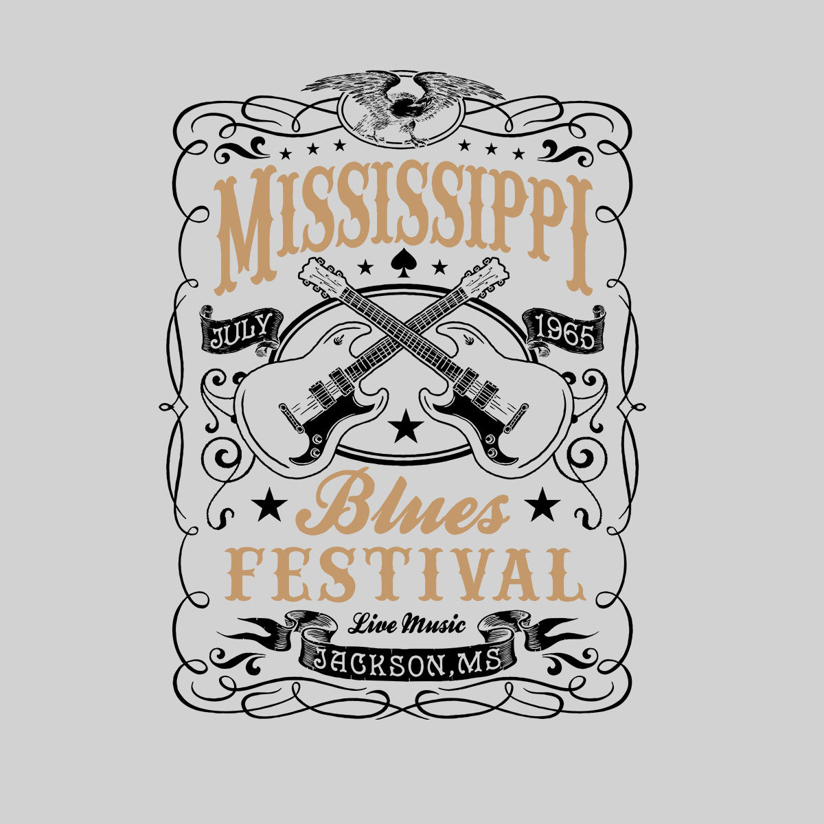 Mississippi Blues Festival 65 Retro Indie Blues Vintage Graphic Print Crew Neck Typography Unisex T-shirt - Kuzi Tees
