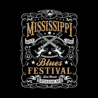 Mississippi Blues Festival 65 Retro Indie Blues Vintage Graphic Print Crew Neck Typography Unisex T-shirt - Kuzi Tees