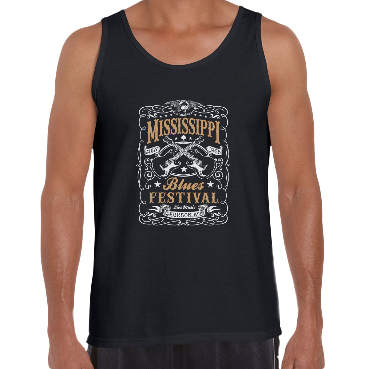 Mississippi Blues Festival 65 Retro Indie Blues Vintage Graphic Print Typography Unisex Tank Top - Kuzi Tees