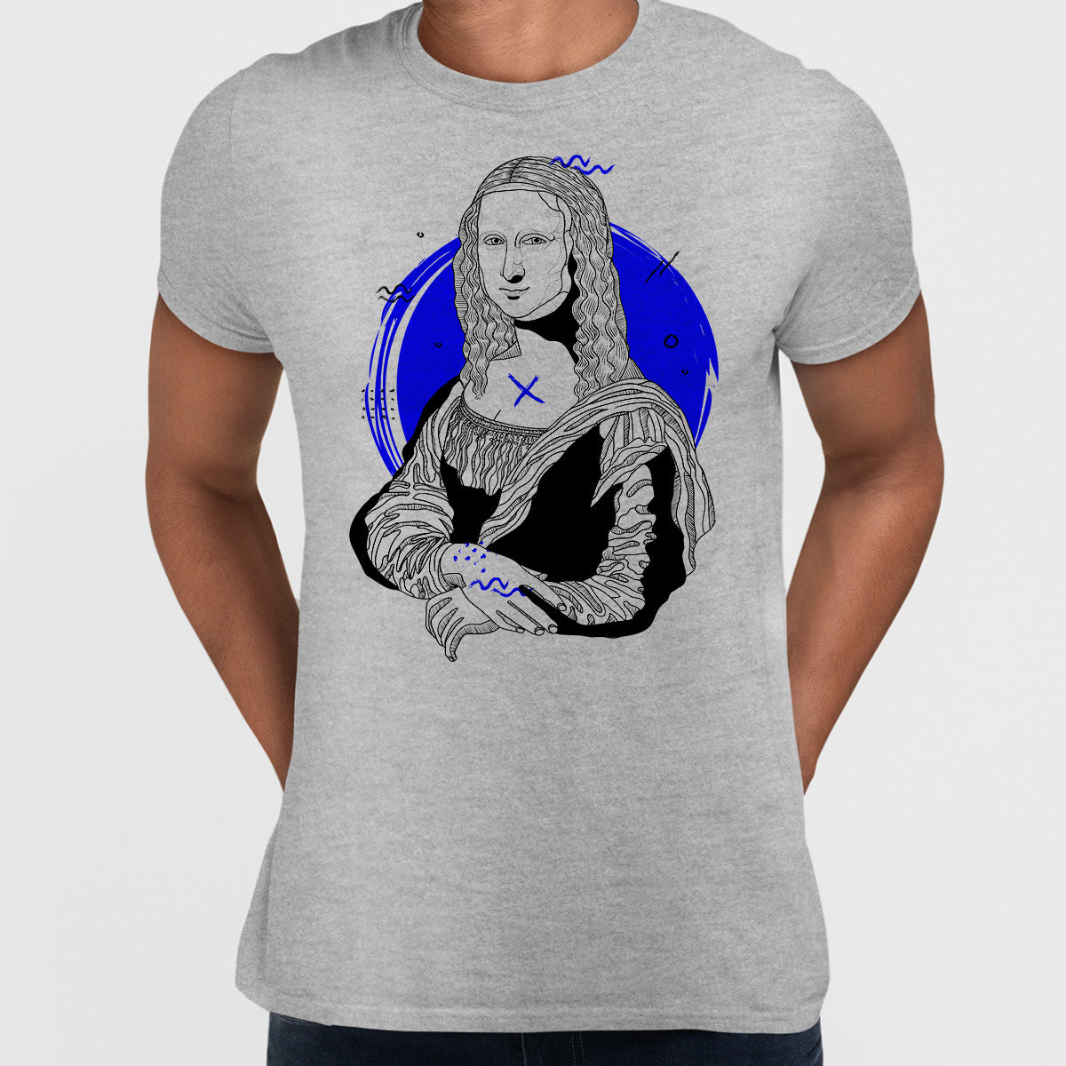 Mona Lisa Geometric Drawing T-Shirt - Creative Gioconda Leonardo da Vinci - Kuzi Tees
