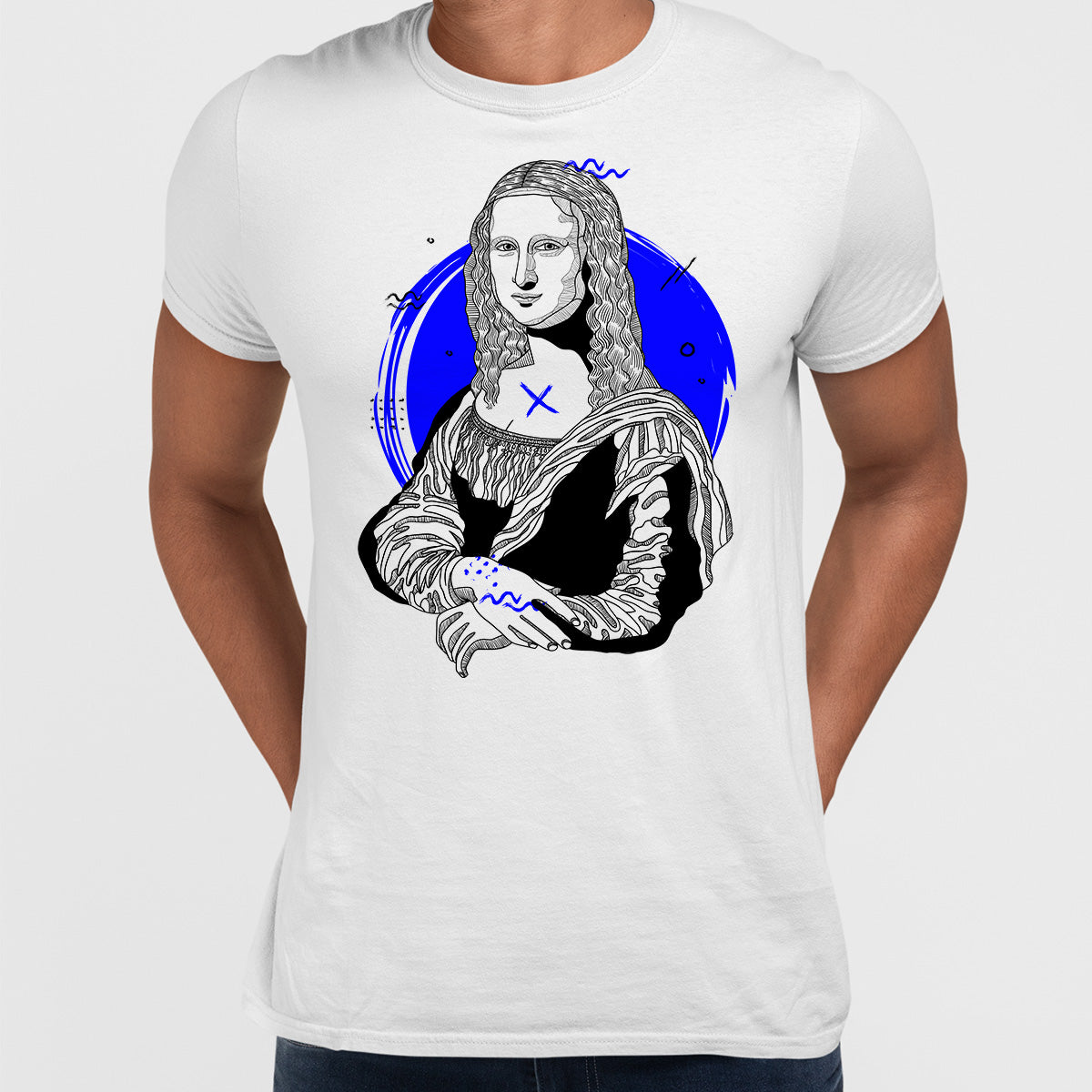 Mona Lisa Geometric Drawing T-Shirt - Creative Gioconda Leonardo da Vinci - Kuzi Tees