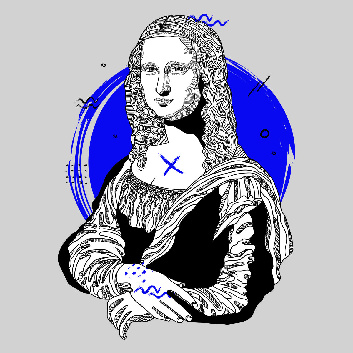 Mona Lisa Geometric Drawing T-Shirt - Creative Gioconda Leonardo da Vinci - Kuzi Tees