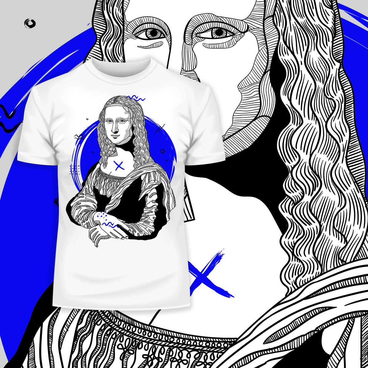 Mona Lisa Geometric Drawing T-Shirt - Creative Gioconda Leonardo da Vinci - Kuzi Tees