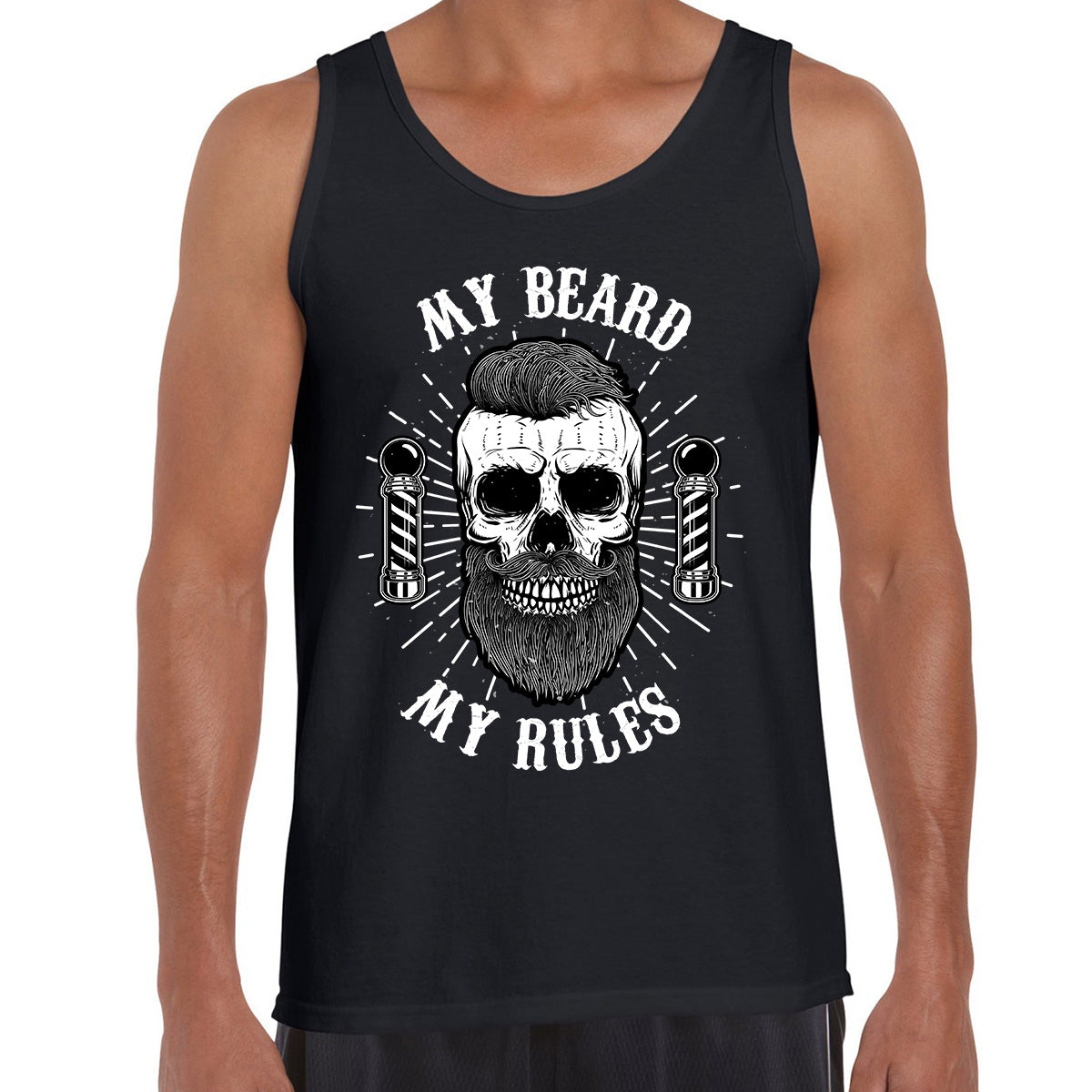 My Beard My Rules Cool Hipster Skull White and Black Tank Top - Kuzi Tees