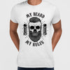 My Beard My Rules Cool Hipster Skull Mens Black White & Grey T-shirt - Kuzi Tees