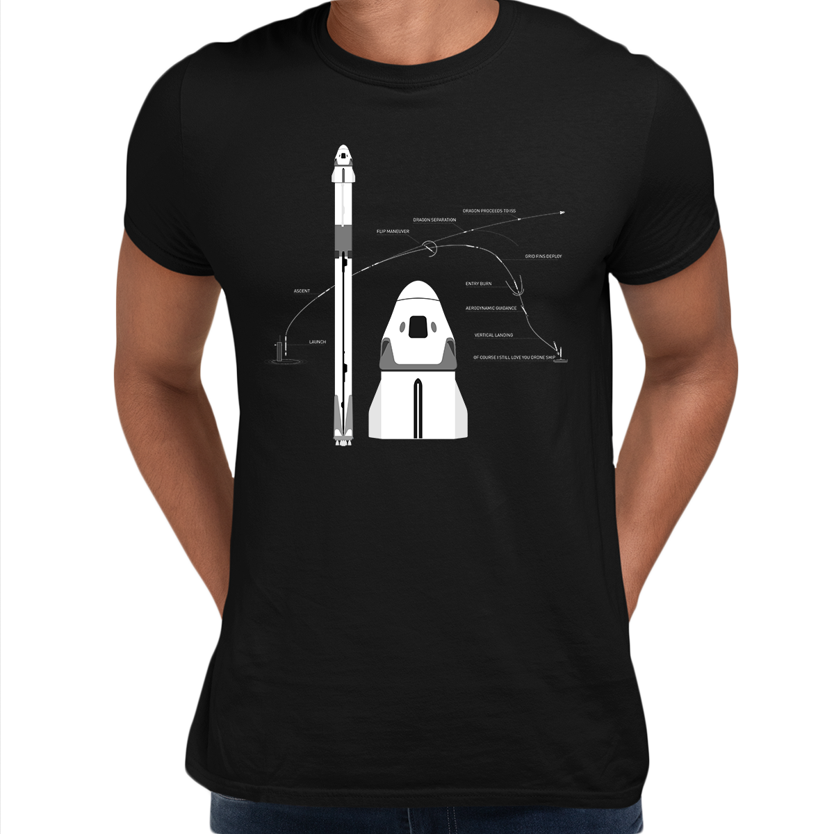 NASA SpaceX Falcon 9 Dragon Launch & Land - Black T-shirt for Space Geeks 2020 - Kuzi Tees