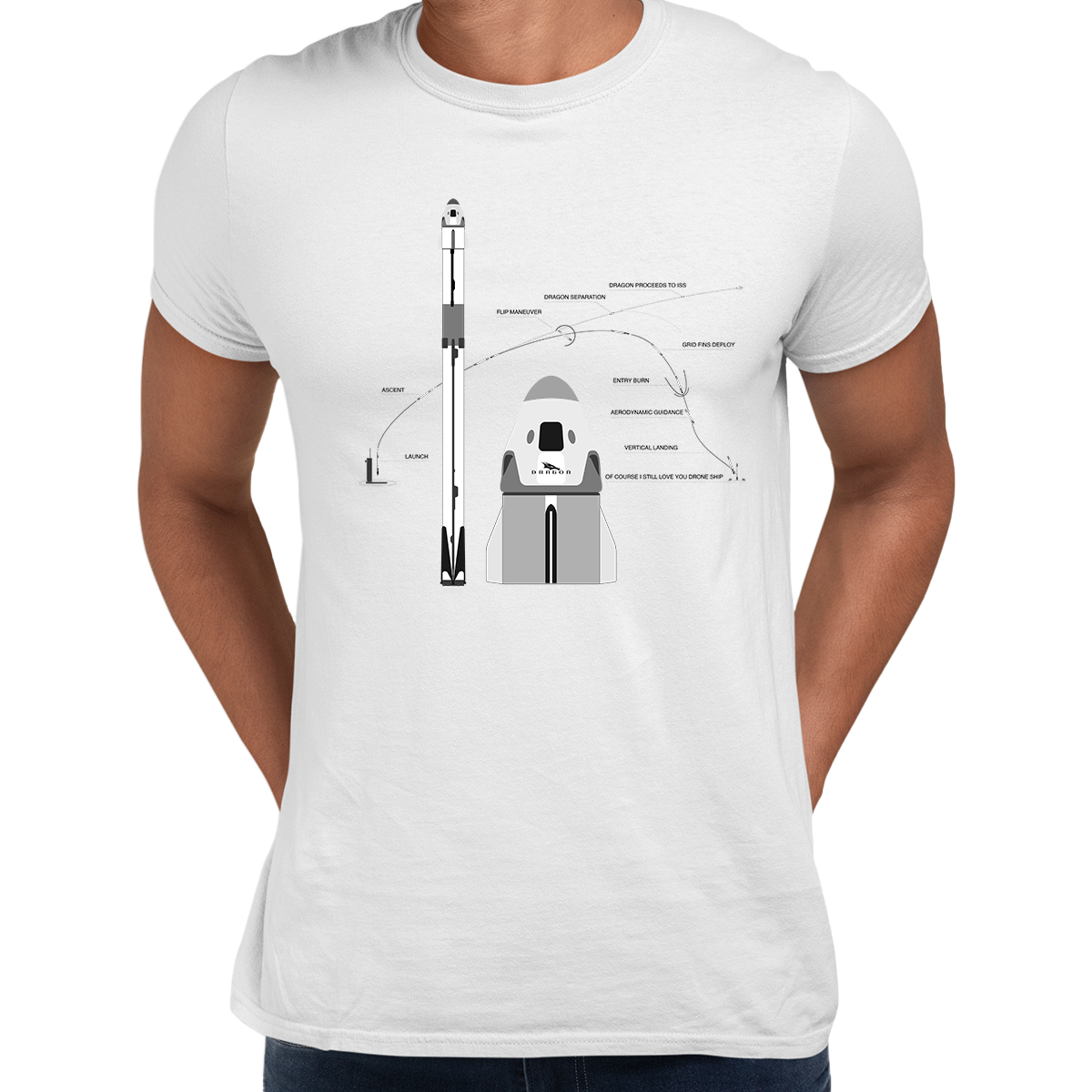 NASA SpaceX Falcon 9 Dragon Launch & Land - Black T-shirt for Space Geeks 2020 - Kuzi Tees