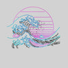 Japan art The Great Wave off Kanagawa Retro Neon Cyberpunk Crew Neck T-shirt for Kids - Kuzi Tees