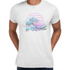 Japan art The Great Wave off Kanagawa Retro Neon Cyberpunk Crew Neck Typography Unisex T-shirt - Kuzi Tees