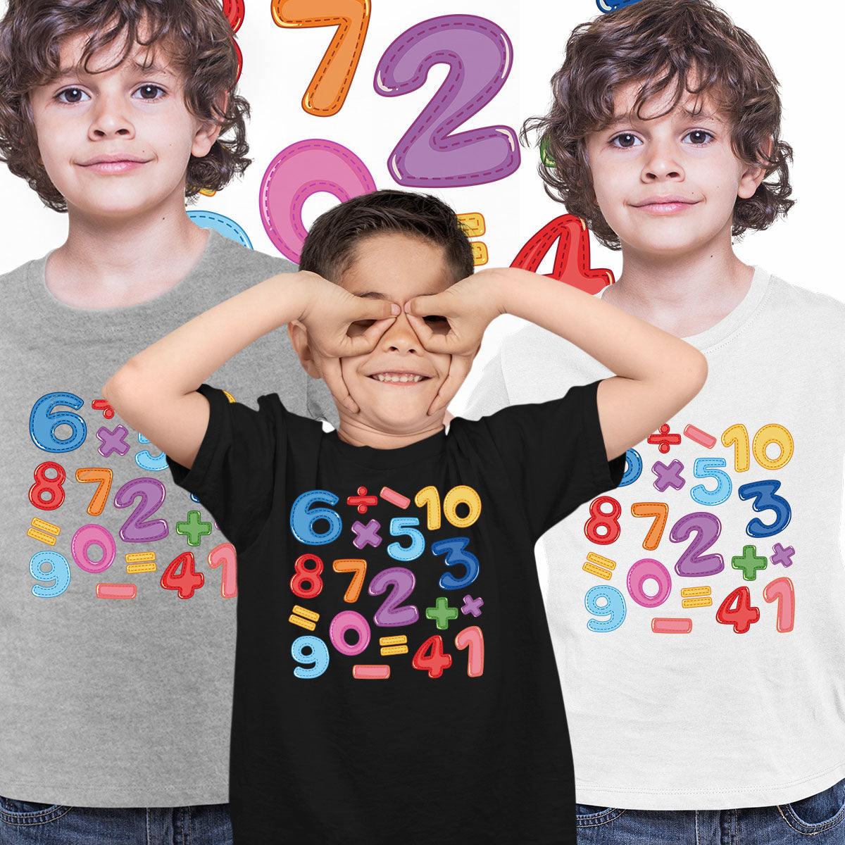 Colourful Number Day 2022 Maths Symbols School T-shirt for Kids - Kuzi Tees