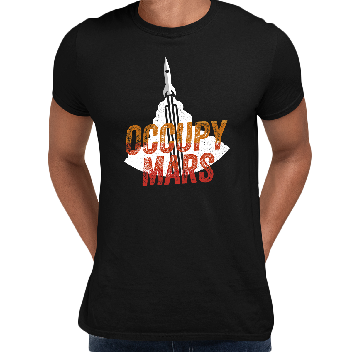 Occupy Mars Space Nasa Project SpaceX Rocket Stars Crew Neck T Shirt - Kuzi Tees