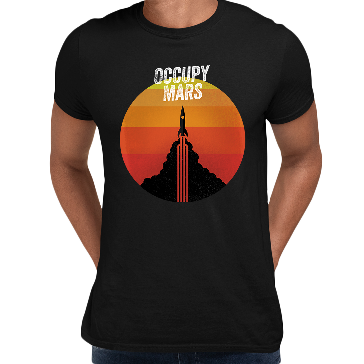 Occupy Mars Amazing Nasa Space SpaceX Rocket Stars Crew Neck T Shirt - Kuzi Tees