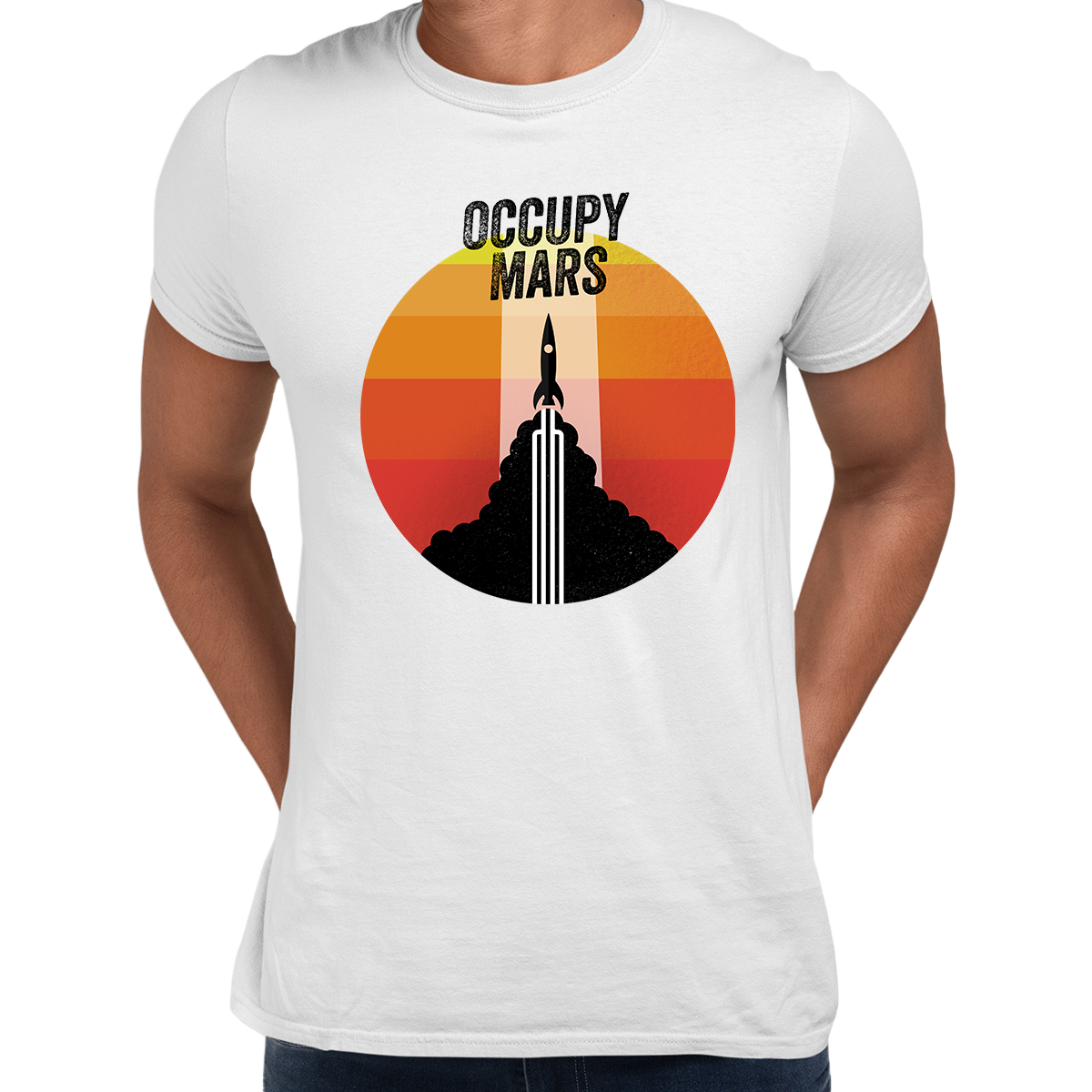 Occupy Mars Amazing Nasa Space SpaceX Rocket Stars Crew Neck T Shirt - Kuzi Tees