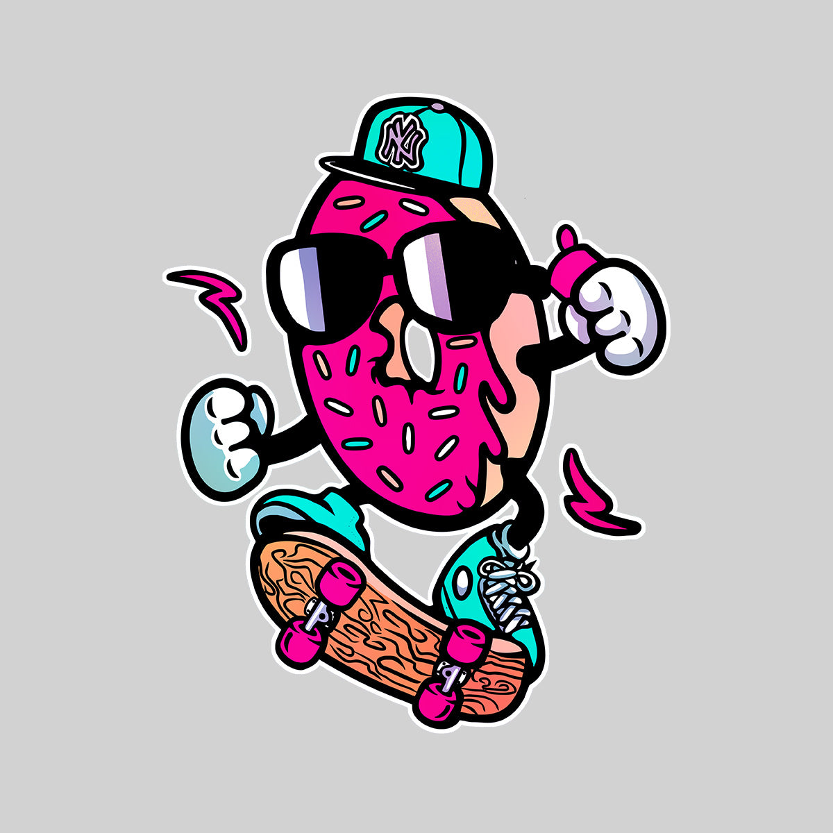 Old School Donut Skate Nostalgia 80's Shirt White Black & Grey Tee - Kuzi Tees