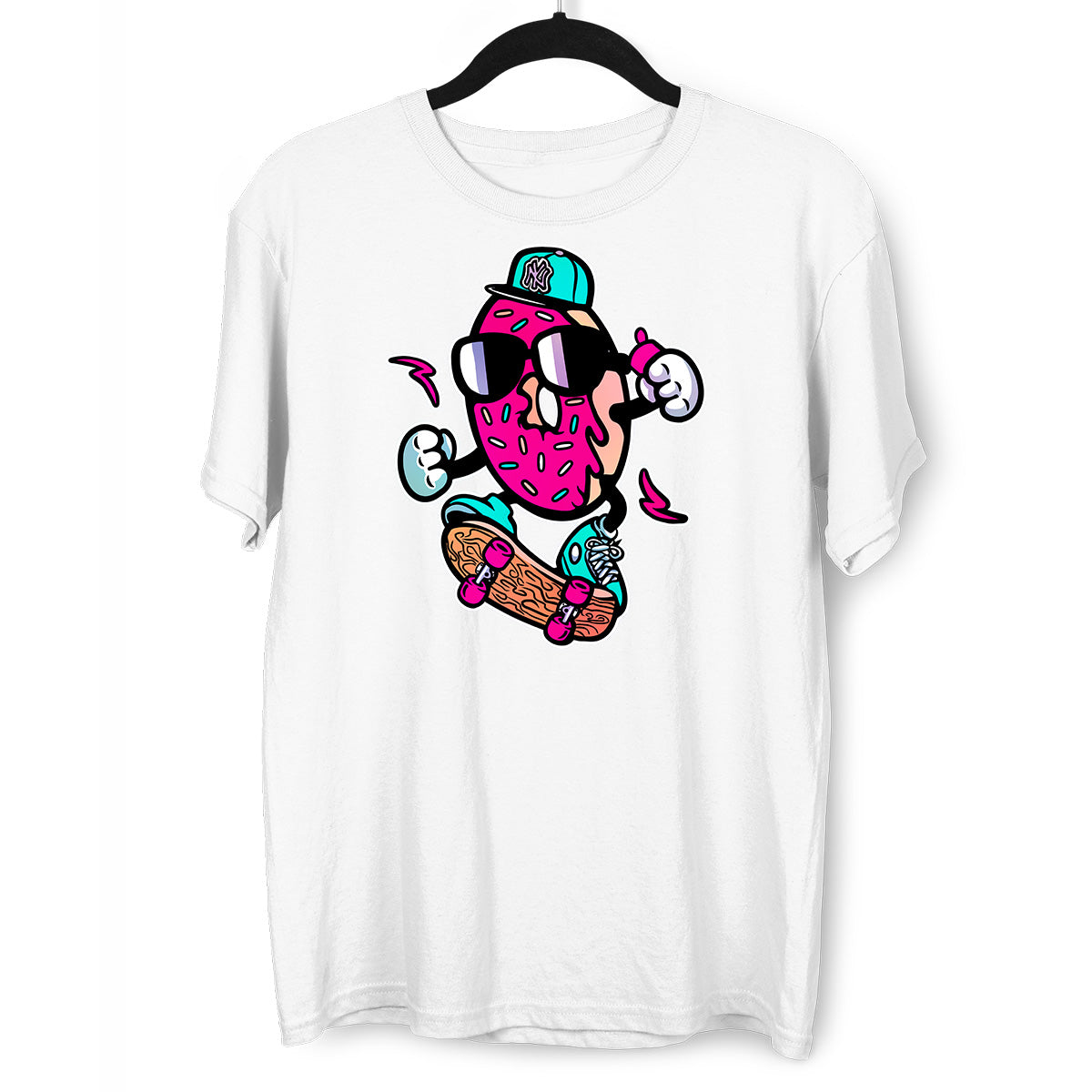 Old School Donut Skate Nostalgia 80's Shirt White Black & Grey Tee - Kuzi Tees