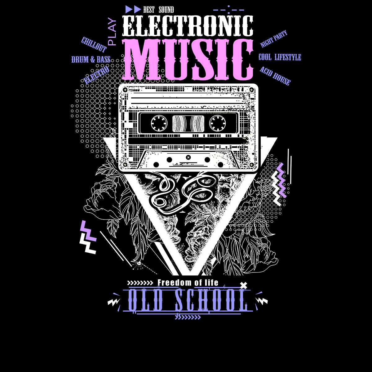 Old Skool Freedom of life Electronic Music Hipster T-Shirt - Kuzi Tees