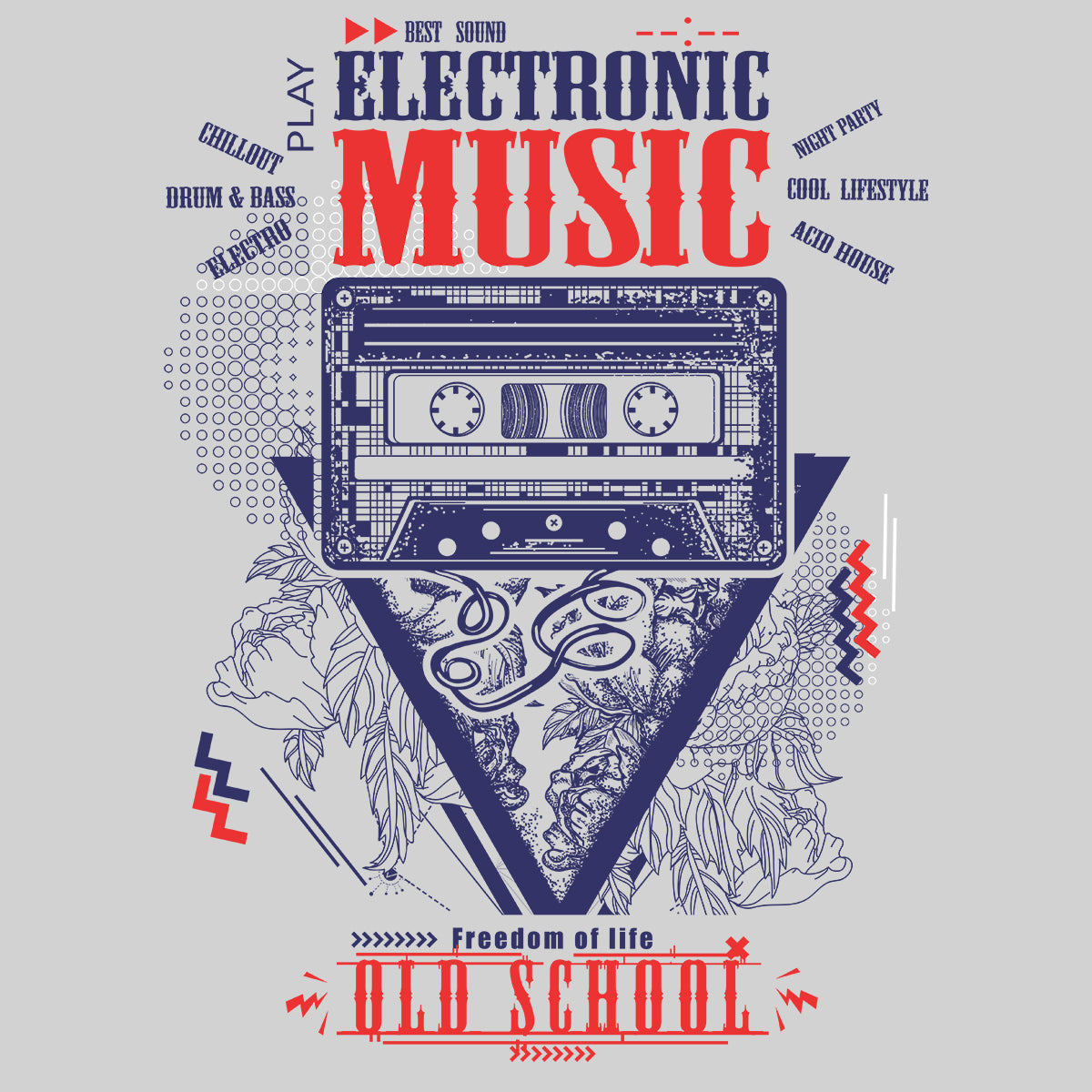 Old Skool Freedom of life Electronic Music Hipster T-Shirt - Kuzi Tees