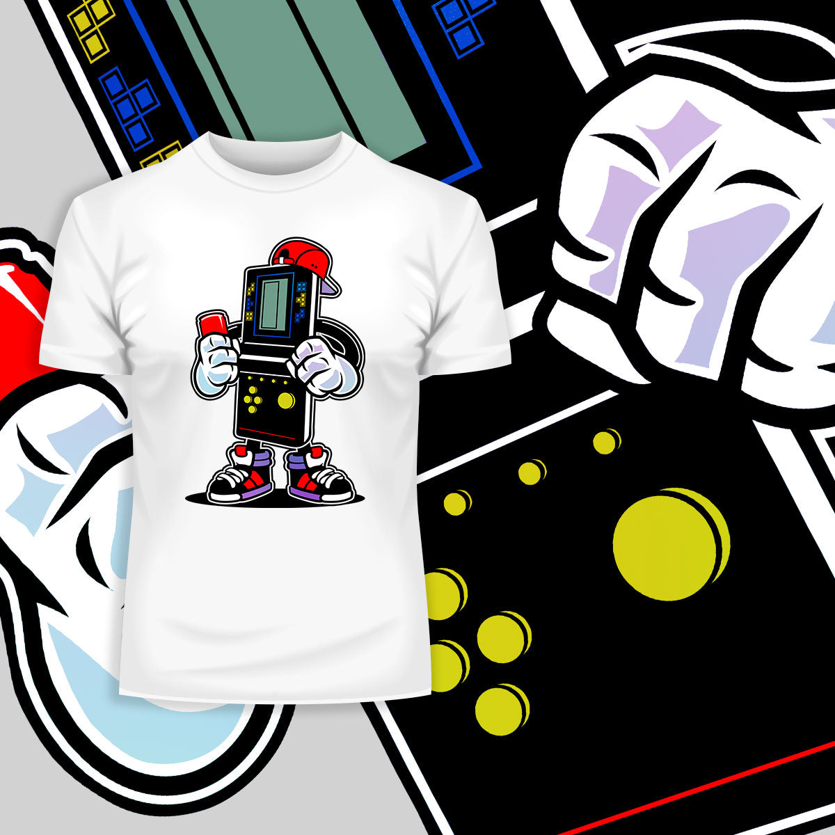 Old School Nintendo Game Boy Nostalgia Tetris White Black & Grey T-shirt - Kuzi Tees