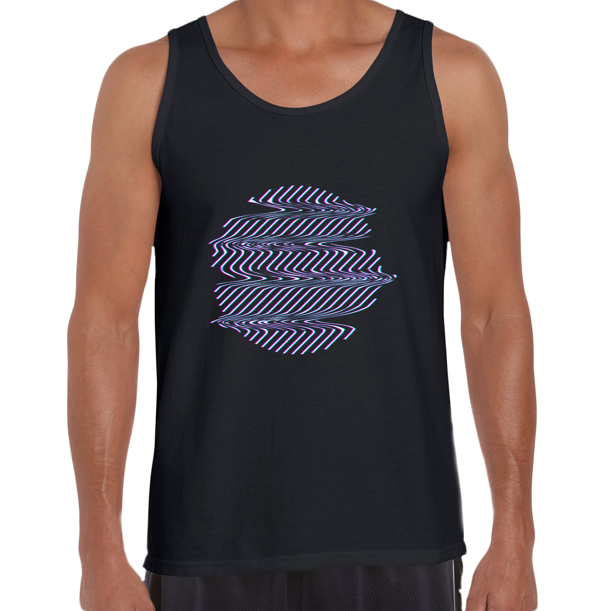Retro Futuristic Glitch Tank Top Sphere Shape with & Defect Effects Design - Kuzi Tees