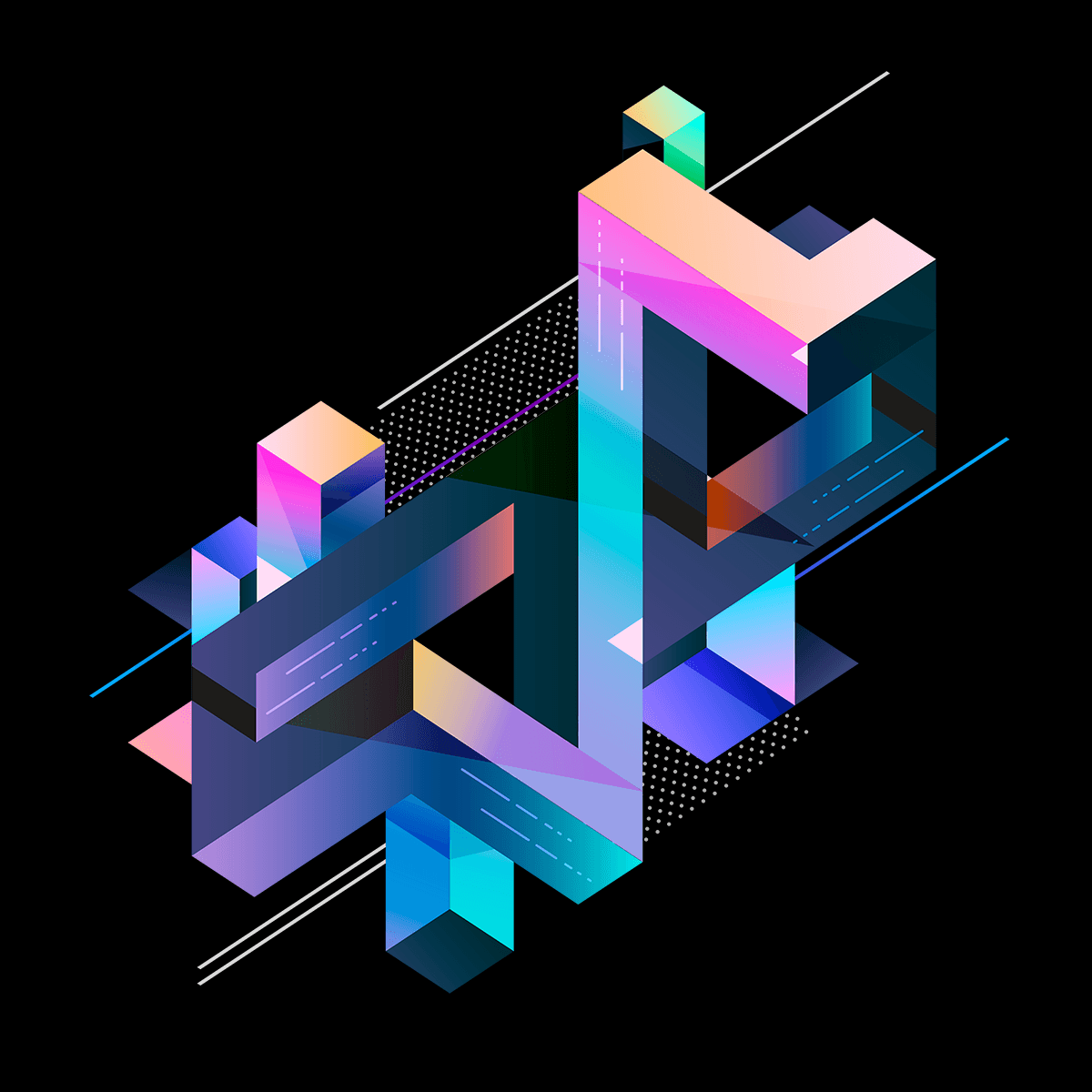 Abstract 3D multi-color geometrical composition T-Shirt - Kuzi Tees