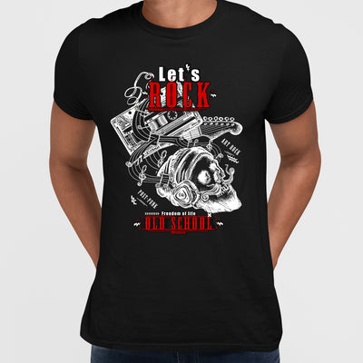 Retro Old Skool - Let's Rock Skull & Guitar - Kuzi Tees