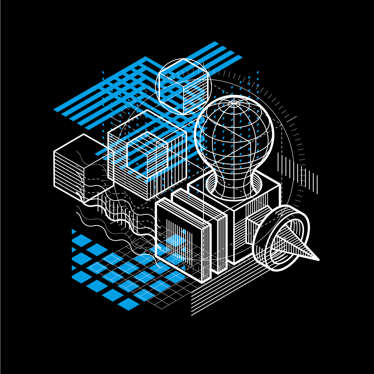 Isometric Elements Shapes Unique Crew Neck White T-Shirt Design - Kuzi Tees