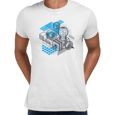 Isometric Elements Shapes Unique Crew Neck White T-Shirt Design - Kuzi Tees