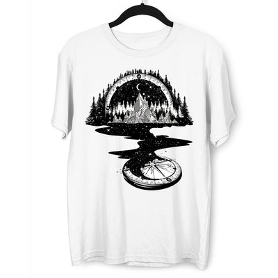 Surreal T-shirt of River Mountain & a Compass - Kuzi Tees
