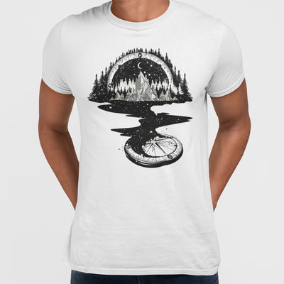 Surreal T-shirt of River Mountain & a Compass Magic Dream Tee - Kuzi Tees