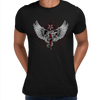 Snake with wings wrapped around a cross with pentagram - Kuzi Tees