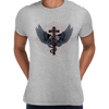 Snake with wings wrapped around a cross with pentagram - Kuzi Tees