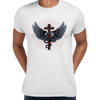 Snake with wings wrapped around a cross with pentagram - Kuzi Tees