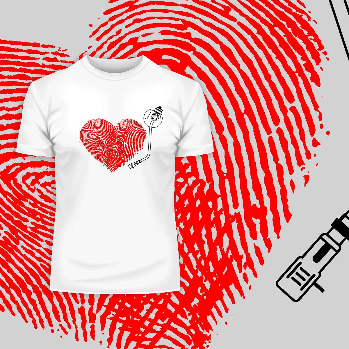 Fingerprint heart love music Valentines unisex T-shirt edition - Kuzi Tees