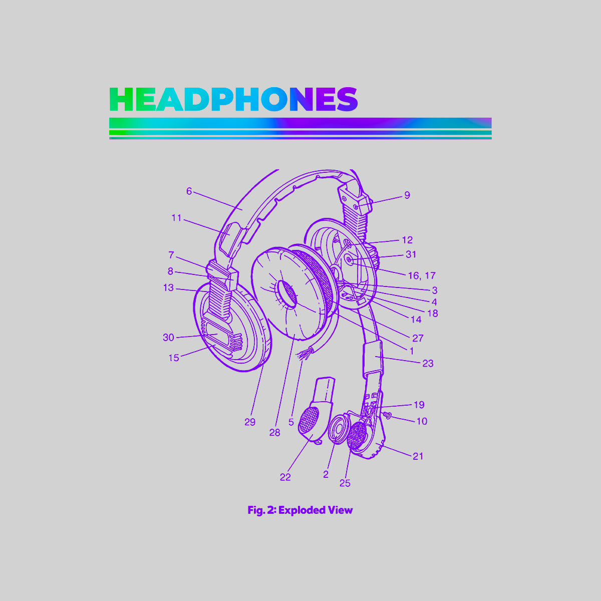 Retro Headphones Exploded View Old Fashion Old Skool - Kuzi Tees