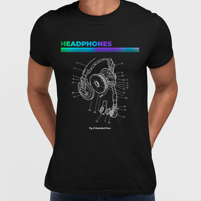 Retro Headphones Exploded View Old Fashion Old Skool - Kuzi Tees