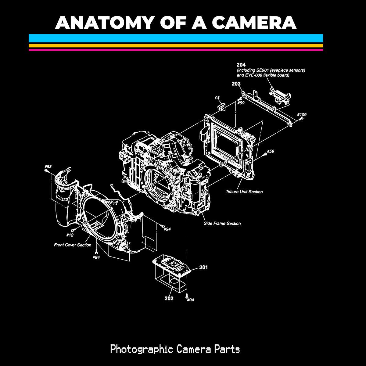 Anatomy of a camera Retro optic camera - Old Fashioned Computer Gaming Character - Kuzi Tees