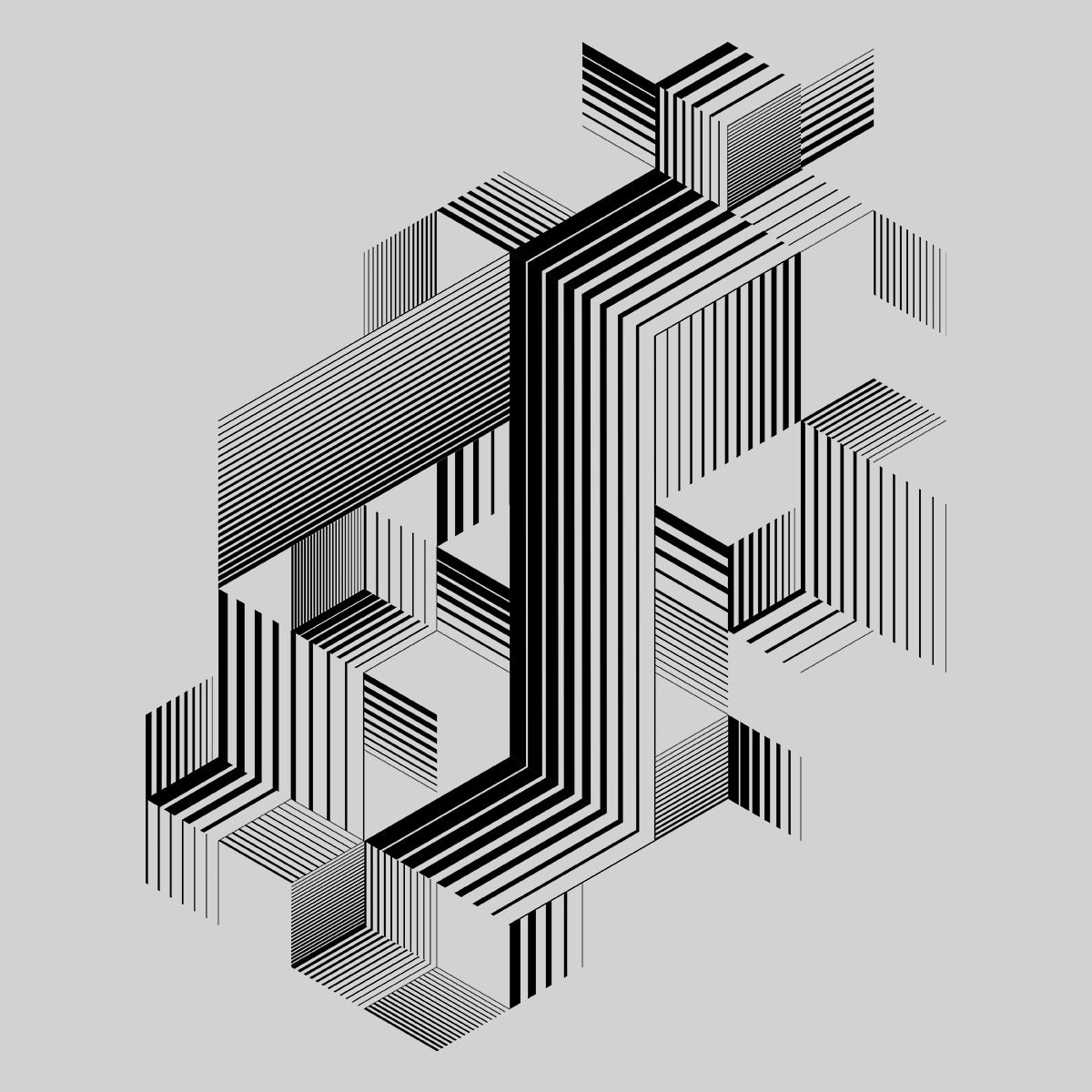Linear striped abstract 3D dimensional retro style graphic element T-shirt with cubes Three - Kuzi Tees
