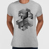 Linear striped abstract 3D dimensional retro style graphic element T-shirt with cubes Two - Kuzi Tees