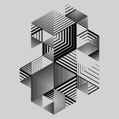 Linear striped abstract 3D dimensional retro style graphic element T-shirt with cubes Two - Kuzi Tees