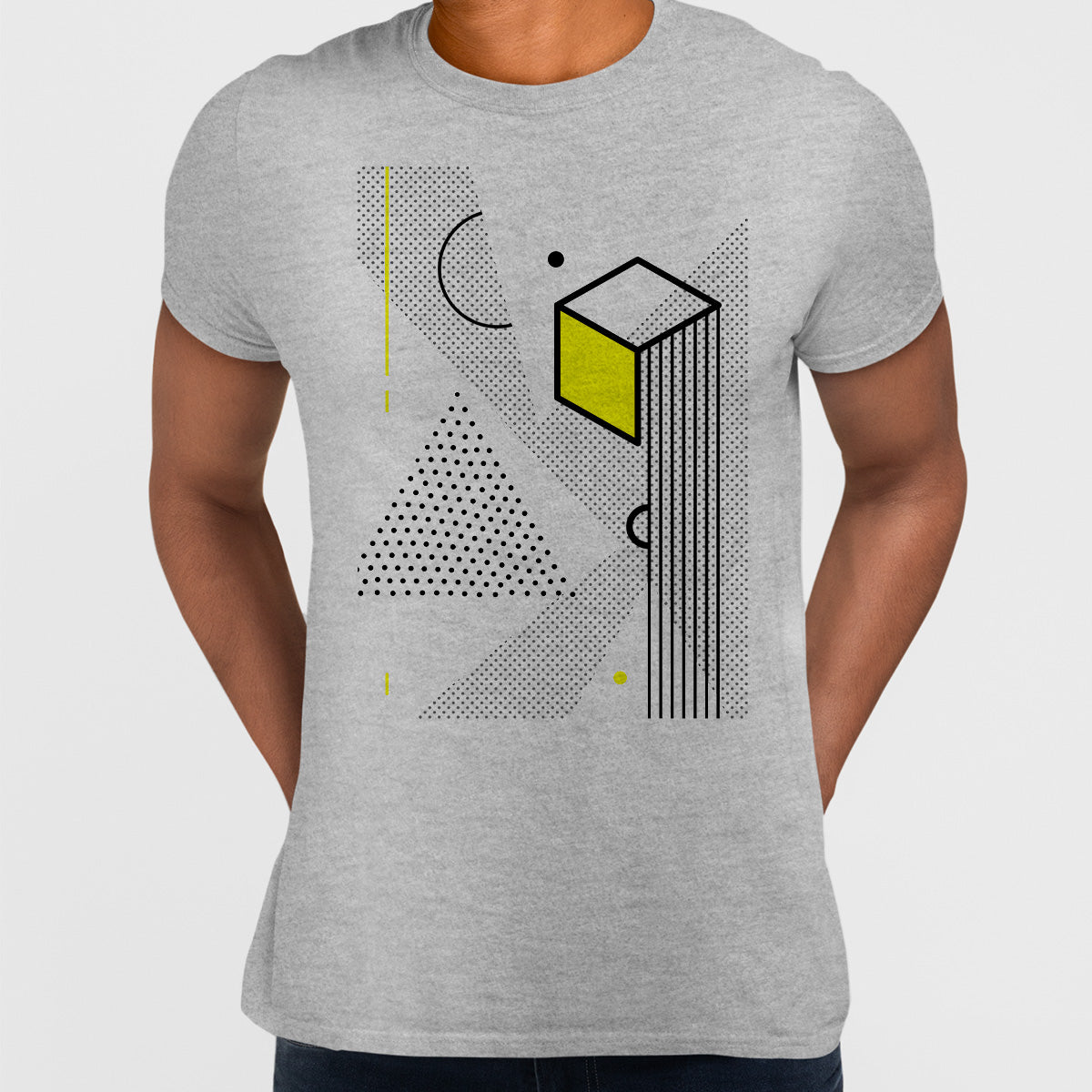 Retro Nemphis Geometric Elements Yellow & Black Abstract T-shirt - Kuzi Tees